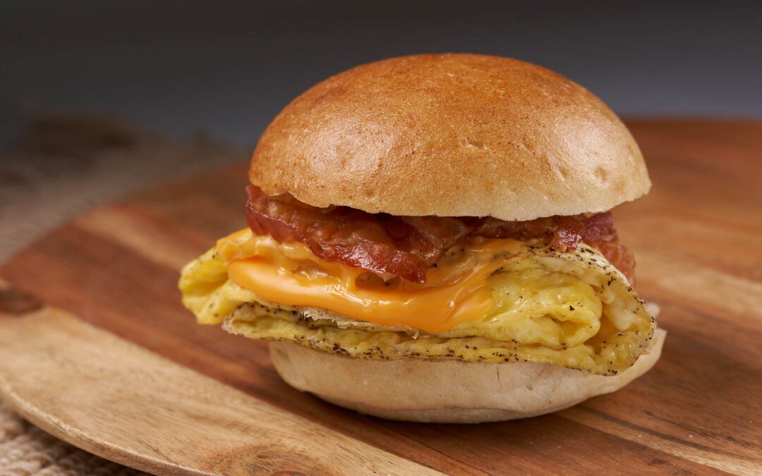 Egg Bacon and Cheddar Sandwich on a Health Knead Roll